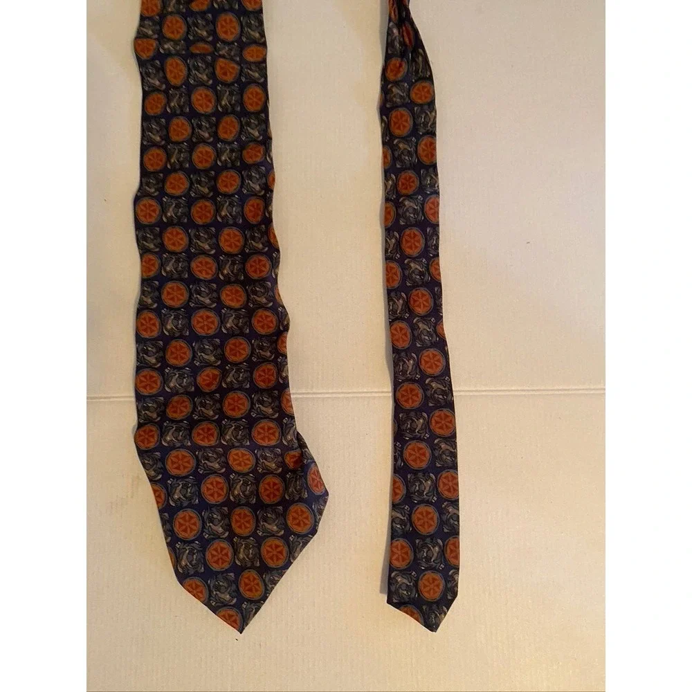 Christian Dior Monsieur Silk Tie Medallion Dragon Navy Blue Orange Geometric